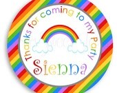 15 Rainbow Treat Tags Circle square scalloped striped party favor tag sticker label candy art paint