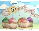 Cupcake girls birthday party invitation ... custom personalized DIY PDF file