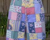 vintage 80s patchwork high waisted jean shorts w30 cuffed button fly made in usa
