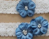 MOLLIE - Something Blue Lace Bridal Garter Set, Toss Garter plus Keepsake Garter