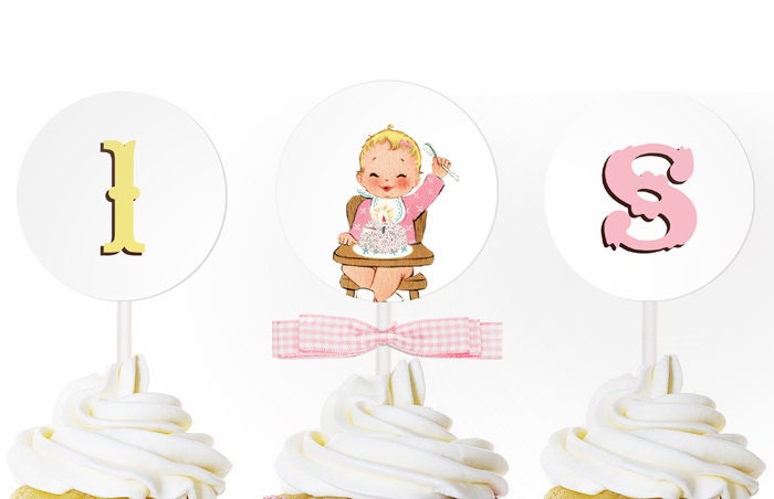 Vintage Babies First Birthday (Girl) - Custom Printable Party CIRCLES by Catherine Jane Joy Il_570xn