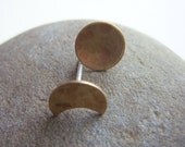 Moon Jewelry 2 pair crescent and full moon stud Earrings Brass Posts Gold lunar phase
