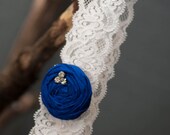 Dupioni Silk Collection bridal rosette lace garter with rhinestone accent .