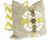 Gray and Citron Medallion Pillow Covers 18x18, 20x20, 22x22, Throw Pillow, Accent Pillow