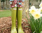Boot Socks SLUGS Fleece Rain Boot Liners Turquoise In Bright Woodland Pattern Cuff, Spring Garden, Gardening (Sm/Med 6-8 Boot)