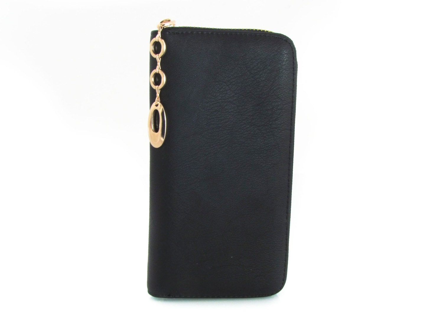 Handmade vegan leather wallet purse black