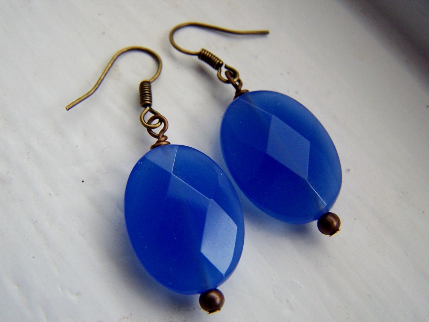 Faceted Chalcedony Earrings Blue Dangle Gemstones