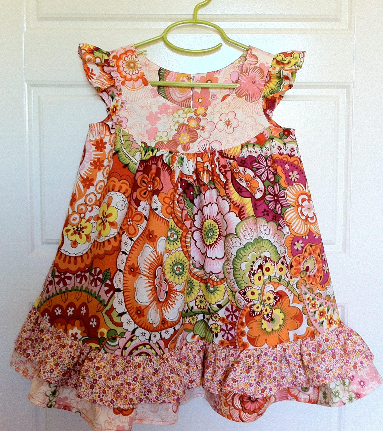 Ruffle toddler dress, Girls toddler dress, summer dress in Persimmon (3T Ready to Ship)