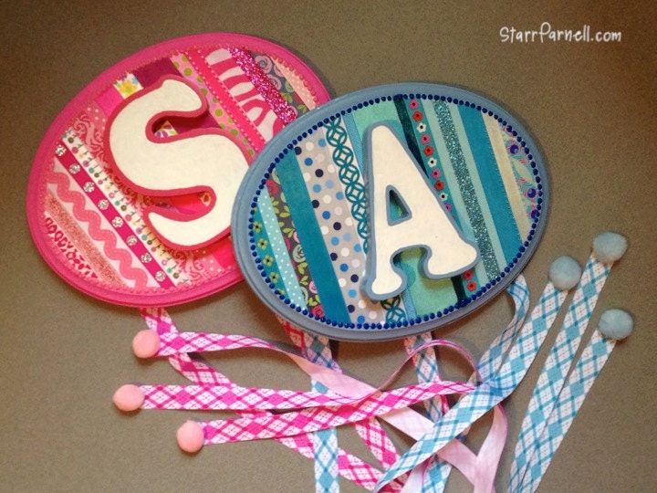 Pair of Customized Ribbon Barrette Holder with Wood Monogram Initial