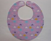 Baby Bibs, four soft layers, reversible, lavender with little hearts