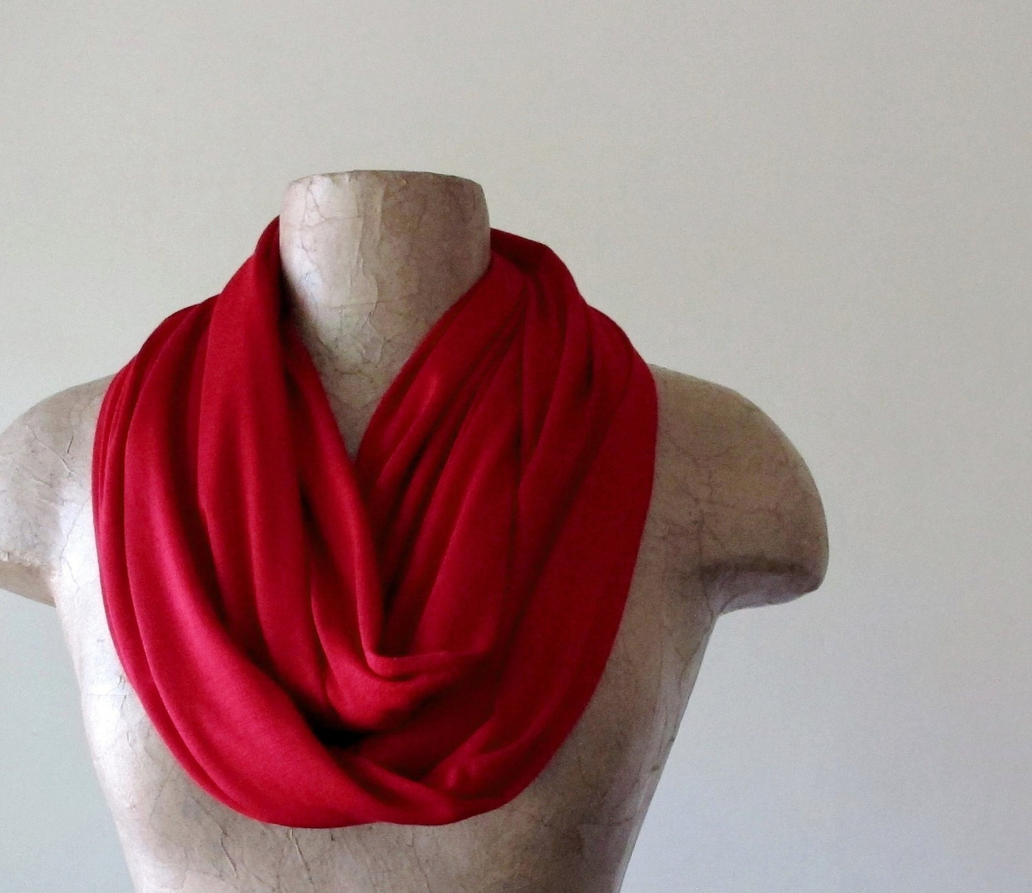 Lipstick Red Infinity Scarf - Lightweight loop Scarf - Handmade Jersey Red Circle Scarf