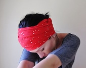 Red Polka Dot Head Scarf - Hair Wrap, Headband - Silver Polkadots - Womens Hair Accessories, Head scarves, Hair wraps