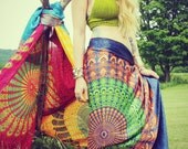 Silky Peacock Fabric, Hippie Tapestry, Bohemian Fabric, Chakra, Mandala, Rainbow, Bohemian Wedding, Festival, Summer. Prayer Flag, Garden