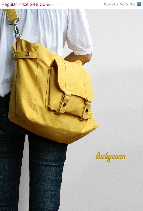 SUMMER SALE CARSON // LemonChiffon // 032 // Luckycann // Handmade // Everyday Canvas Bag //  Sale