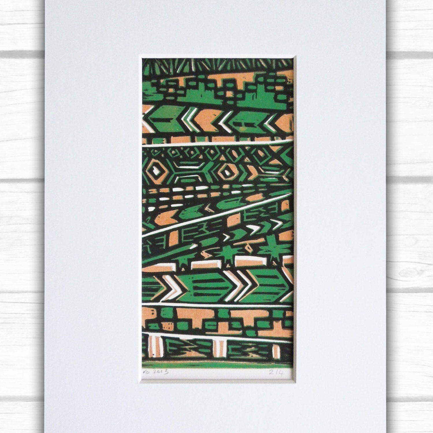 Abstract tribal pattern lino print with mount
