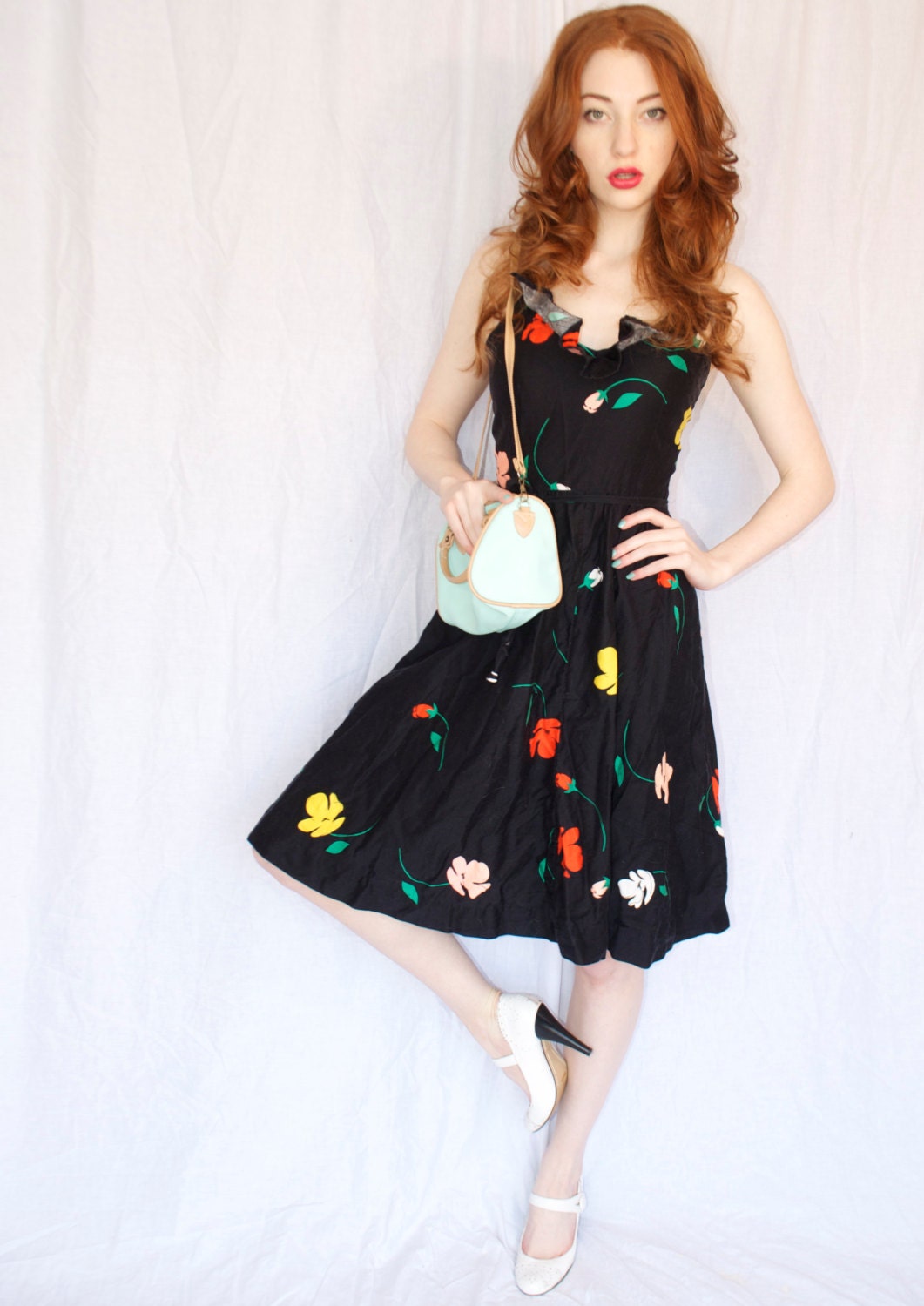 Gorgeous 1960's Black Floral Dress