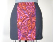 CENTER STRIPE MINI - mini skirt, high waist skirt, knit skirt, vintage fabric, orange and pink, psychedelic print, floral print, retro print