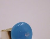 Modern Round Glass Adjustable Ring Sky Blue