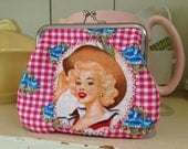 Retro vintage style  cowgirl rose gingham coin purse wallet