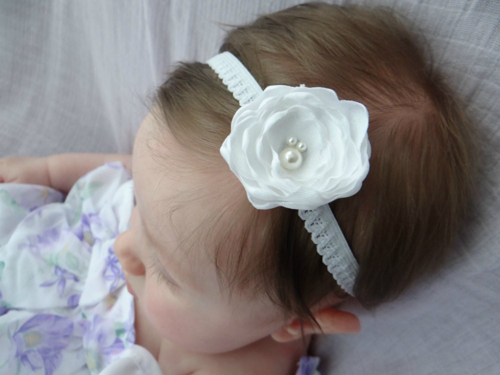 Large White Satin Snap-on Flower for Headbands - Perfect Baby Shower Gift