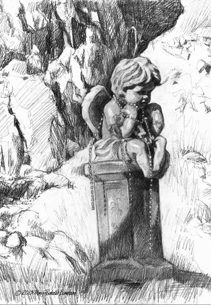 Broken Angel, 8 x10" Double Matted Giclee of Original Pencil Drawing