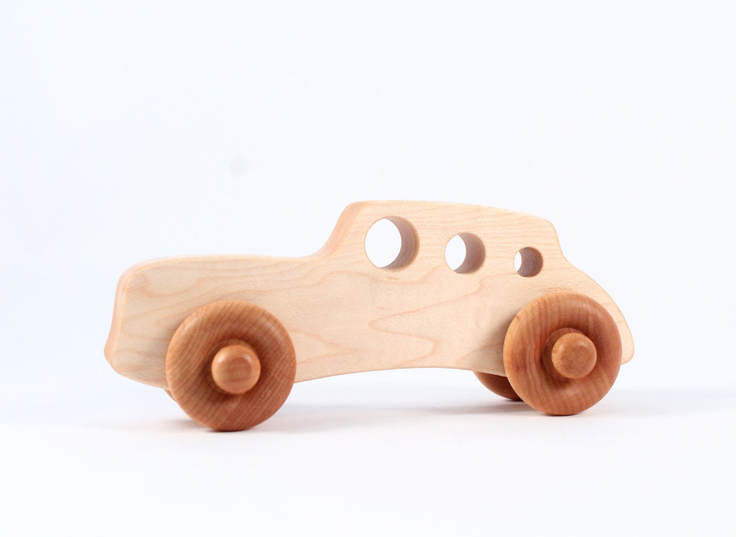 CLASSIC RACER natural wooden car - an organic hardwood toy for baby and toddler - heirloom keepsake with homegrown organic finish