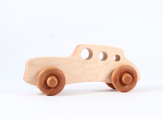 CLASSIC RACER natural wooden car - an organic hardwood toy for baby and toddler - heirloom keepsake with homegrown organic finish