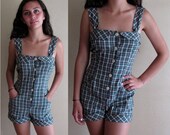 1950's Hand Made Plaid Romper - Pin Up Style - Size Extra Small