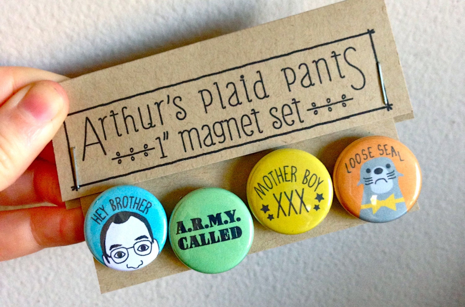 Arrested development magnets, buster bluth magnet set, arrested development art, loose seal, mother boy, handmade 1" magnets
