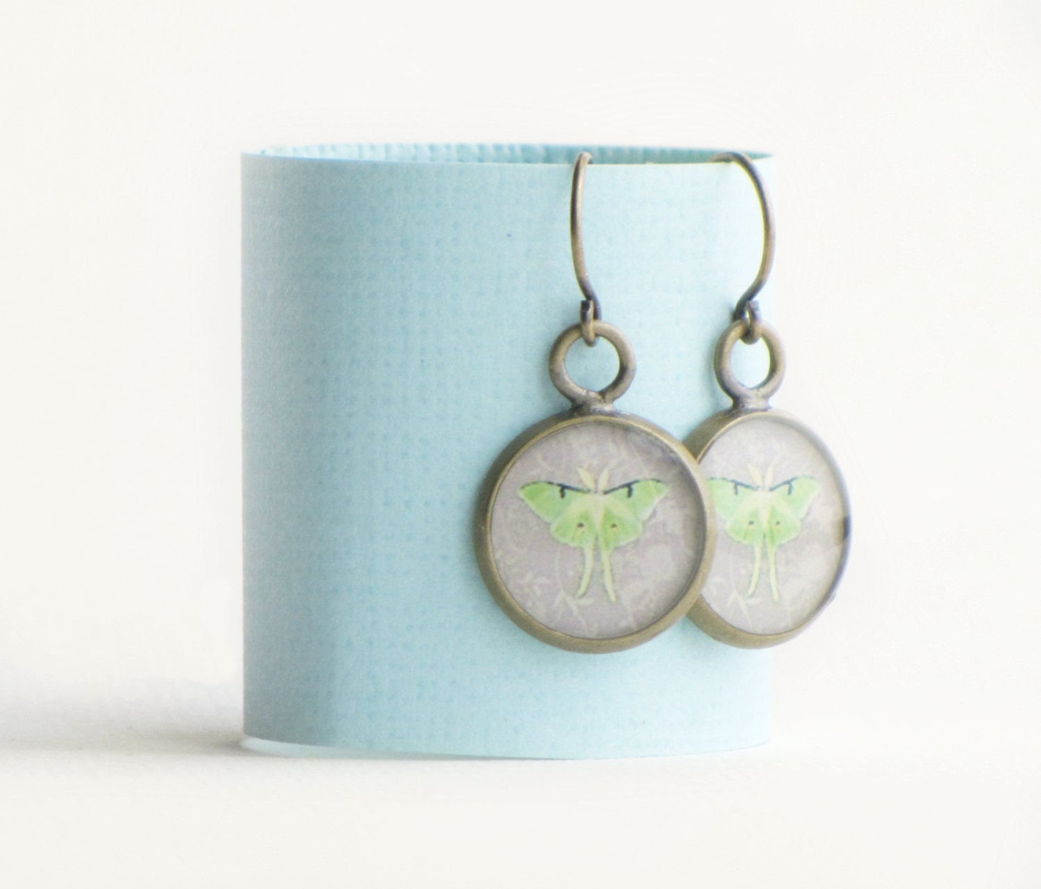 LUNA MOTH Earrings gray mint green / subtle and delicate earrings / Butterfly Moth nature jewelry