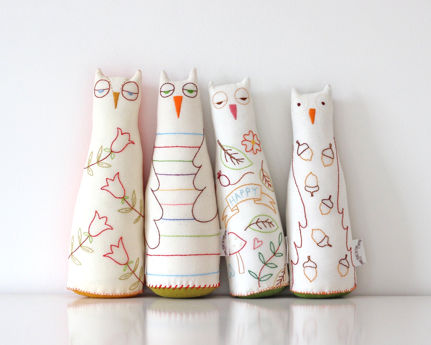 Striped Fabric Owl Plush Embroidered Made to Order