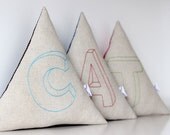Triangle Cushion Pillow Linen Hand Embroidered with Letter