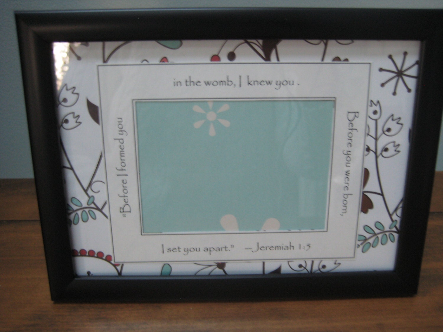 Ultrasound Frame - 5x7 Black - Gender Neutral - Aqua and White with Flowers