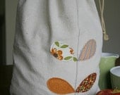 cotton produce/storage bag in rust & brown leaves