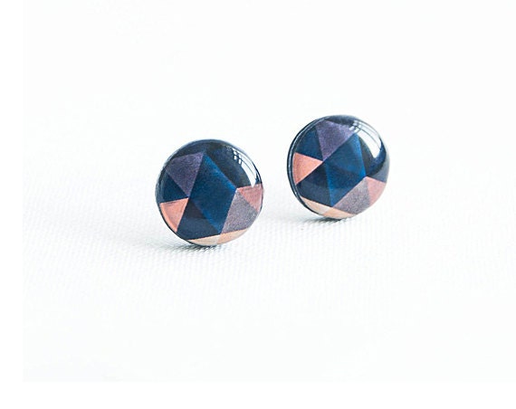 Geometric stud earrings, diamond shaped, small earrings stud, dark blue rhombuses ear studs