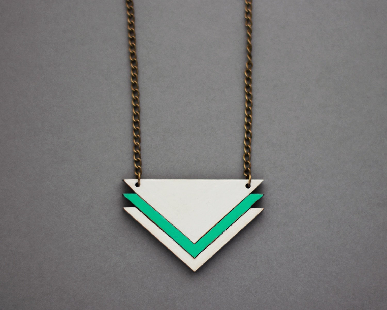 Wooden Stacked Triangle Necklace (White - Turquoise)