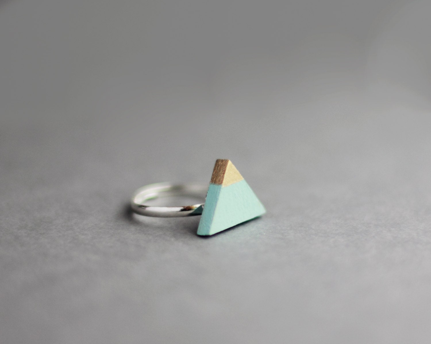 Wooden Gold Dipped Triangle Ring (Light Blue) - Modern Handmade Jewellery