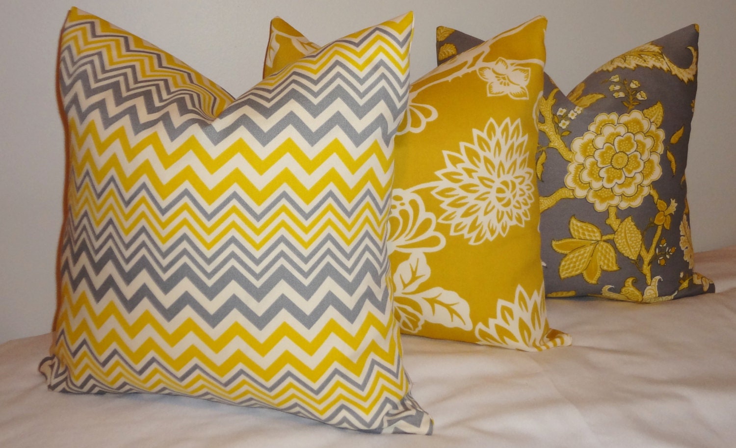 OUTDOOR Pillow Trio Yellow Grey Zig Zag Bird Floral Pillow Cover Cushion Covers Porch Decorative Pillows 18x18