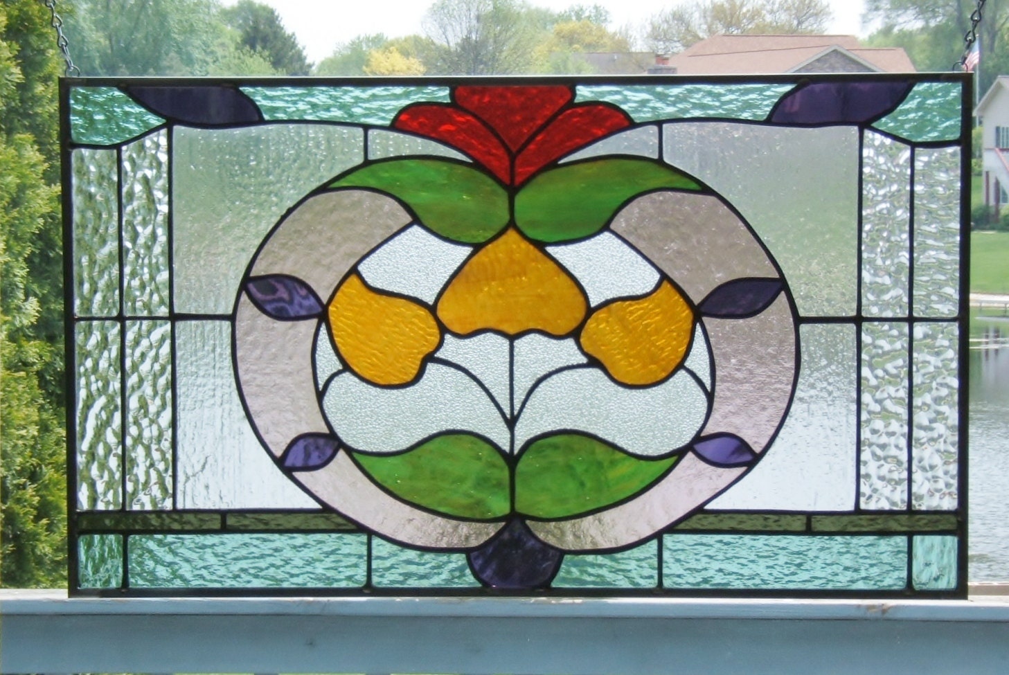 Stained glass window panel Victorian flower stained glass panel window hanging stained glass flower uk4