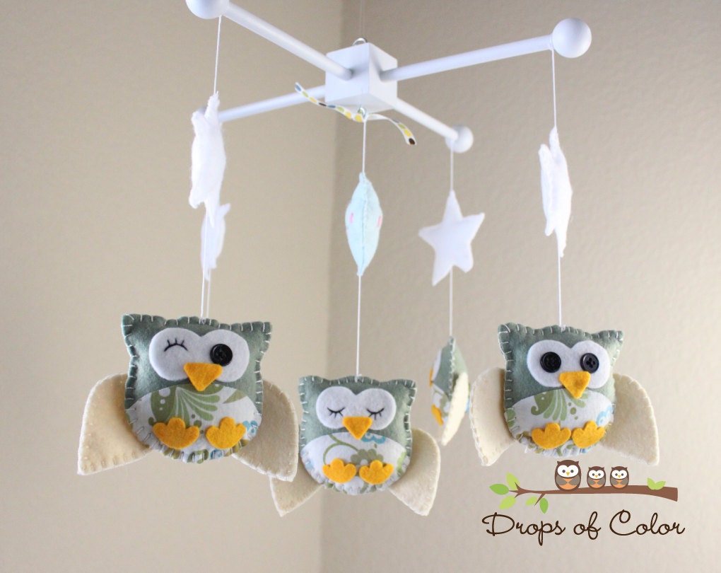 Baby Crib Mobile - Baby Mobile - Owl Mobile "Five little owls in the night" (You can pick your colors) Nursery Baby - Neutral Nursery