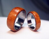 Wooden Ring Pair Lined with Stainless Steel