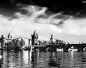 Charles Bridge Pague fine art print, Black white Prague cityscape, impact abstract print, Historical Europe  8 x 12''