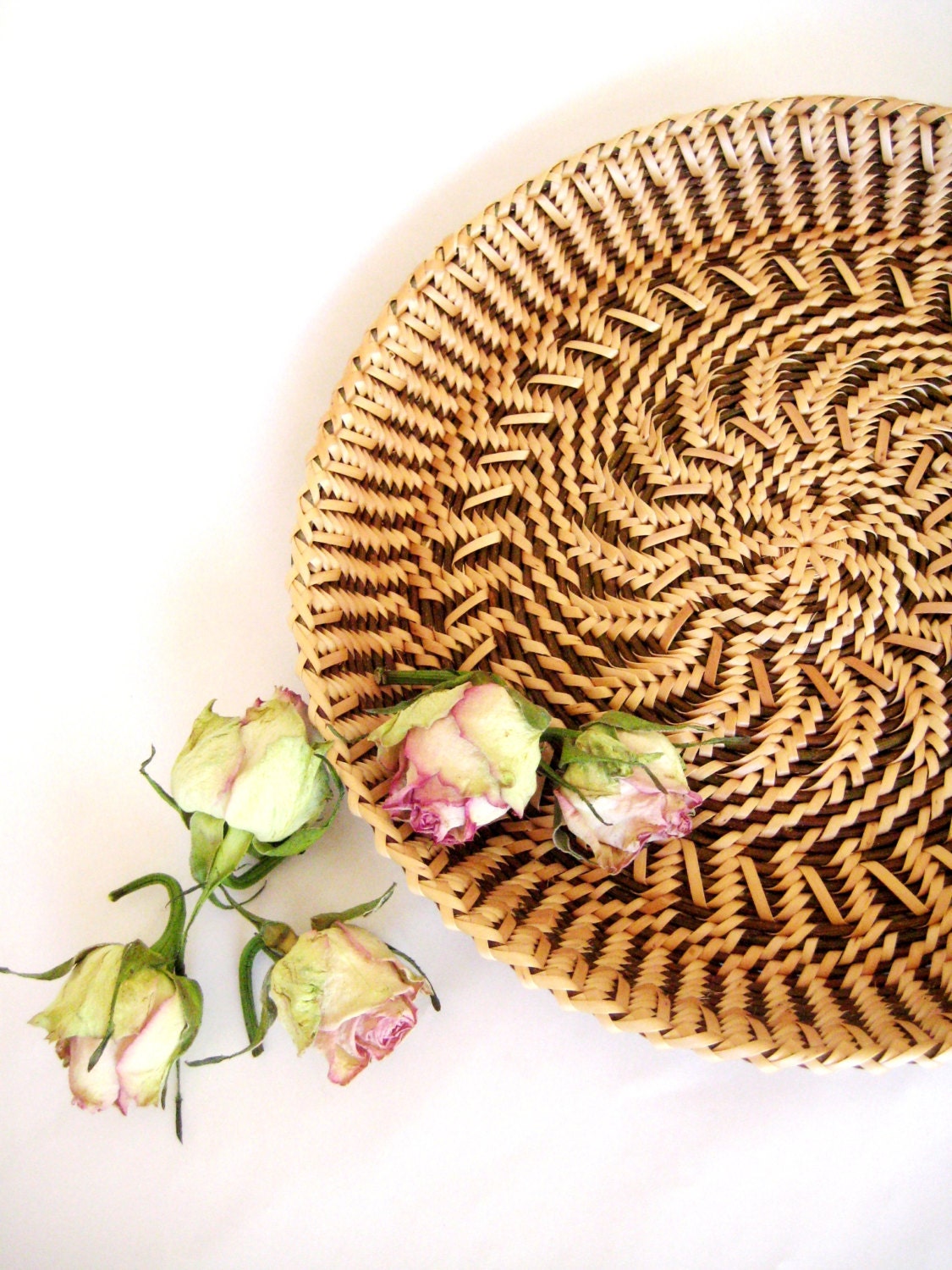 Woven plate Rustic interior home decor Eco friendly gift Ethnic wheat ear pattern Straw and mustard brown Mother day table decor