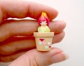 Flower pixie in a pot - tiny miniature fairy desk companion