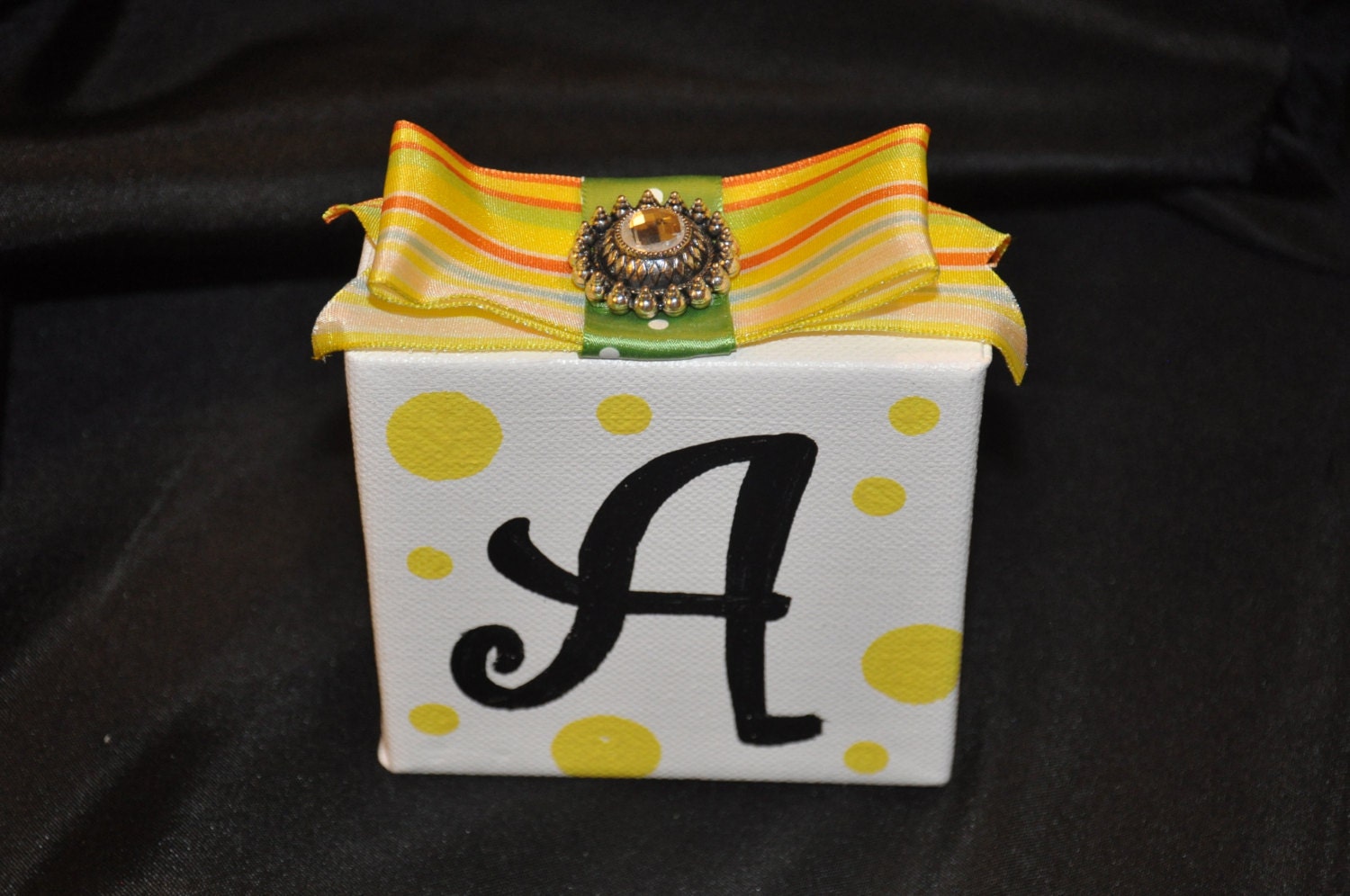 Letter A - White with Black A and polka dots