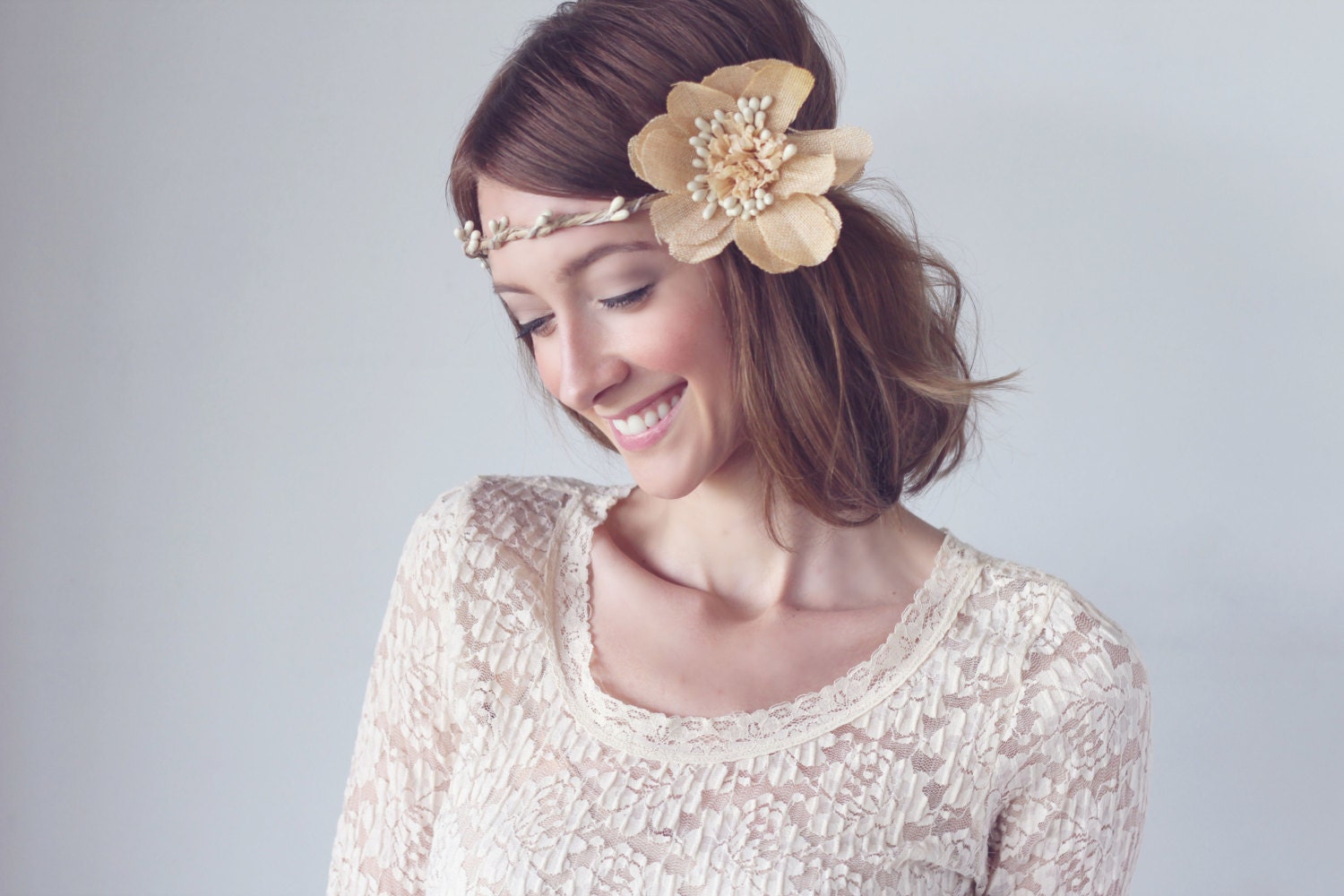 DOLLY - wedding crown, bridal hair, wedding head piece, bridal circlet, burlap hair piece