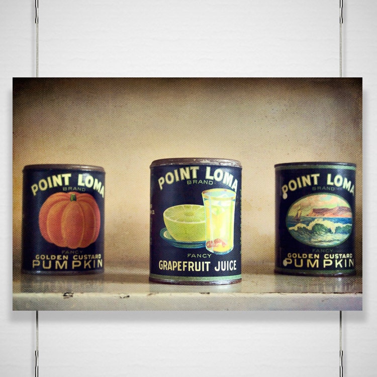 Vintage Kitchen Photography - 8x12 photograph print - old retro 40s 50s cans pantry shelf organic food wall art decor 'Canned Goods'