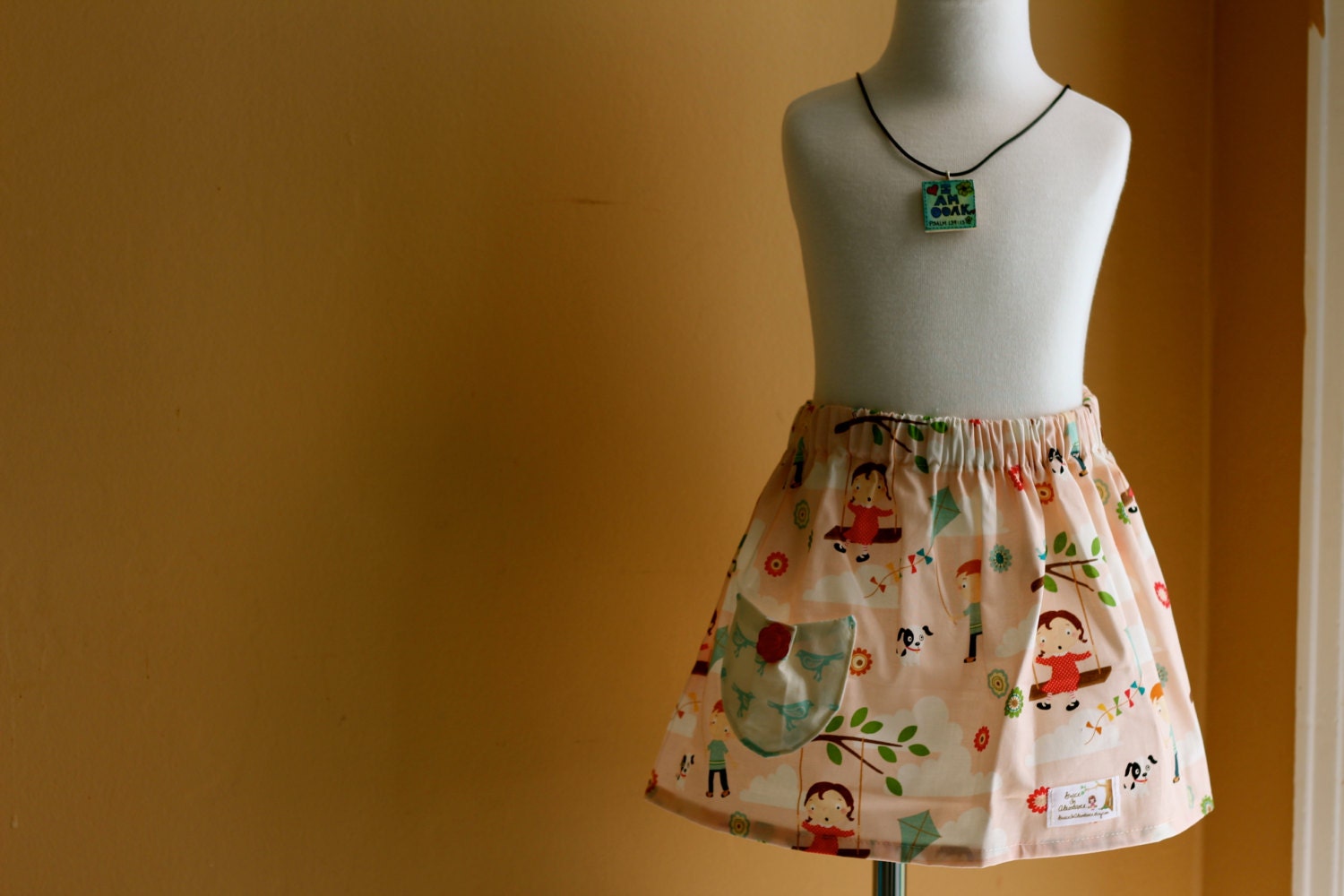 Little Girls Skirt   print of children playing, with pocket   6-12 mo,12-18 mo,2T,3T,4T,5T