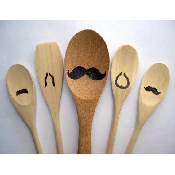 Moustache Wooden Spoons - Gift SET of 5