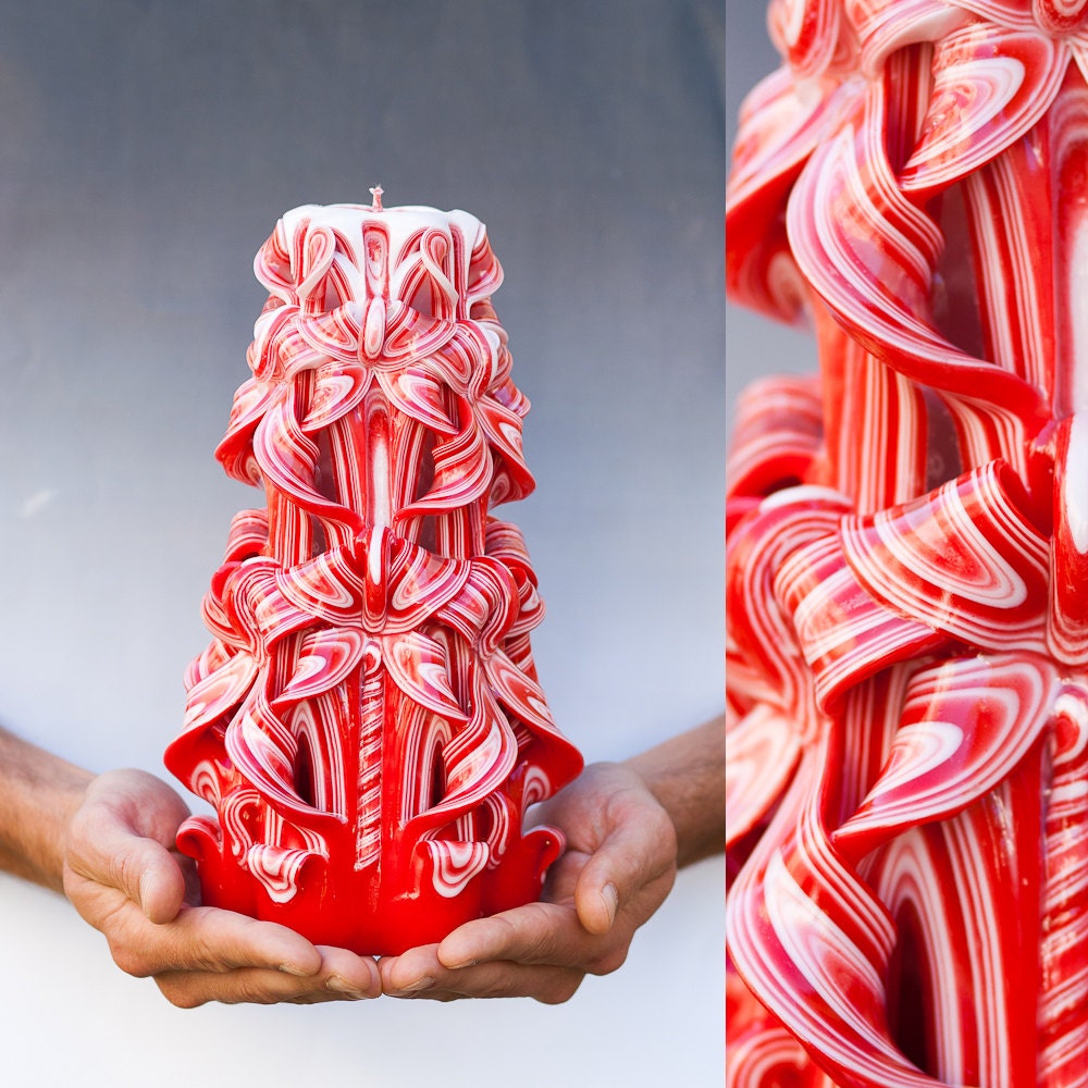 Carved candles -  Red candle - Large candle